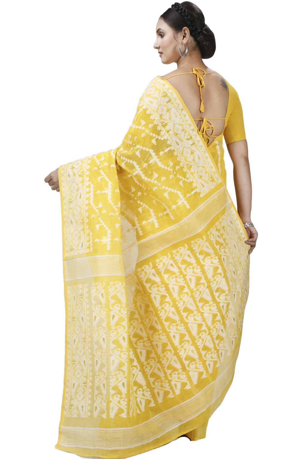 Yellow Blended Cotton Jaya Jamdani Saree (1103)